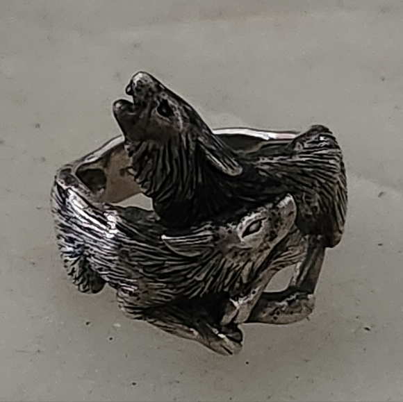 Native American Other - Sterling Silver Double Wolf Pack Design Ring Size 7
